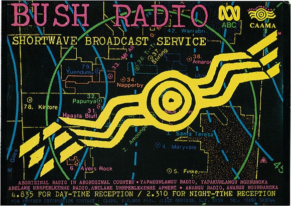 Artist: b'REDBACK GRAPHIX' | Title: b'Card: Bush Radio' | Date: 1985 | Technique: b'offset-lithograph, printed in colour, from multiple plates' Artist: b'REDBACK GRAPHIX' | Title: b'Card: Bush Radio' | Date: 1985 | Technique: b'offset-lithograph, printed in colour, from multiple plates'