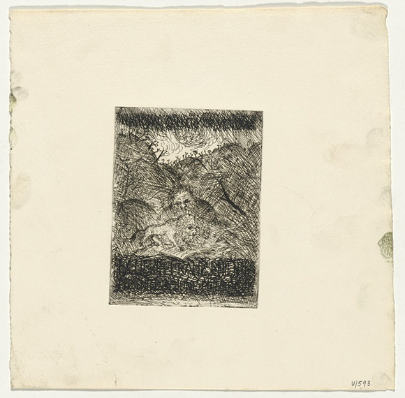 Artist: b'BOYD, Arthur' | Title: b'(Figure, lion and bird in landscape reading a book).' | Date: 1960-70 | Technique: b'etching, printed in black ink, from one plate' | Copyright: b'Reproduced with permission of Bundanon Trust' Artist: b'BOYD, Arthur' | Title: b'(Figure, lion and bird in landscape reading a book).' | Date: 1960-70 | Technique: b'etching, printed in black ink, from one plate' | Copyright: b'Reproduced with permission of Bundanon Trust'