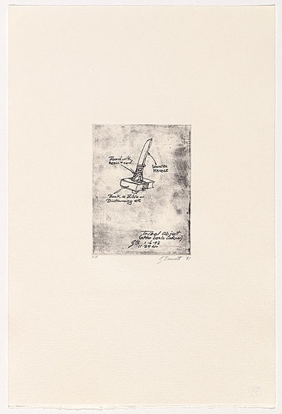 Artist: b'Bennett, Gordon.' | Title: b'[Tribal object]' | Date: 1993 | Technique: b'softground-etching, printed in black ink, from one plate' | Copyright: b'\xc2\xa9 Gordon Bennett, Licensed by VISCOPY, Australia'