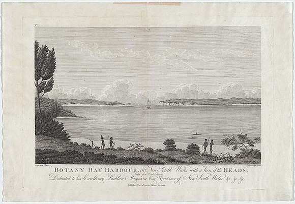 Title: bBotany Bay Harbour, in New South Wales with a view of the Heads. Taken from Cook's Point. | Date: 30 November 1812 | Technique: b'engraving, printed in black ink, from one copper plate' Title: bBotany Bay Harbour, in New South Wales with a view of the Heads. Taken from Cook's Point. | Date: 30 November 1812 | Technique: b'engraving, printed in black ink, from one copper plate'