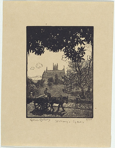 Artist: b'LINDSAY, Lionel' | Title: bSt Mary's Sydney | Date: 1922 | Technique: b'wood-engraving, printed in black ink, from one block' | Copyright: b'Courtesy of the National Library of Australia' Artist: b'LINDSAY, Lionel' | Title: bSt Mary's Sydney | Date: 1922 | Technique: b'wood-engraving, printed in black ink, from one block' | Copyright: b'Courtesy of the National Library of Australia'