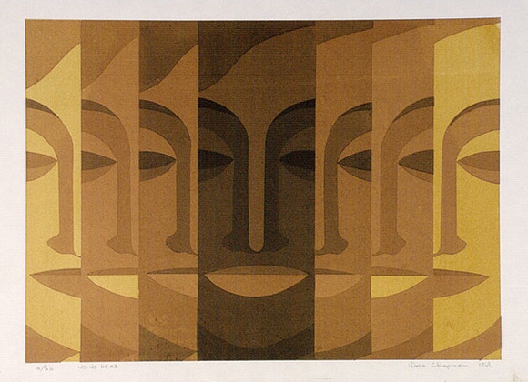 Artist: b'Chapman, Dora.' | Title: b'Noino head.' | Date: 1969 | Technique: b'screenprint, printed in colour, from multiple stencils' | Copyright: b'\xc2\xa9 Dora Chapman, Licensed by VISCOPY, Australia' Artist: b'Chapman, Dora.' | Title: b'Noino head.' | Date: 1969 | Technique: b'screenprint, printed in colour, from multiple stencils' | Copyright: b'\xc2\xa9 Dora Chapman, Licensed by VISCOPY, Australia'