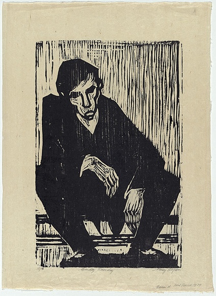 Artist: b'Clifton, Nancy.' | Title: b'Monday, Tuesday.' | Date: 1979 | Technique: b'woodcut, printed by hand in black ink, from one block' Artist: b'Clifton, Nancy.' | Title: b'Monday, Tuesday.' | Date: 1979 | Technique: b'woodcut, printed by hand in black ink, from one block'