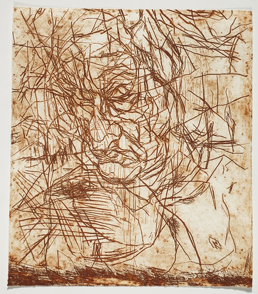 Artist: b'PARR, Mike' | Title: b'Alphabet/Haemorrhage.' | Date: 1992-93 | Technique: b'etching, printed in red ochre ink, from one plate'