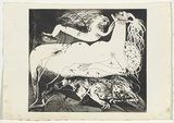 Artist: BOYD, Arthur | Title: Myrrhine and Kinesias Myrrhine: Here is a matress now. | Date: (1970) | Technique: etching and aquatint, printed in black ink, from one plate | Copyright: Reproduced with permission of Bundanon Trust