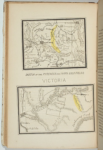 Artist: b'Ham Brothers.' | Title: b'Sketch of the Pyrenees and Yarra goldfields, Victoria.' | Date: 1851 | Technique: b'lithograph, printed in black ink, from one stone' Artist: b'Ham Brothers.' | Title: b'Sketch of the Pyrenees and Yarra goldfields, Victoria.' | Date: 1851 | Technique: b'lithograph, printed in black ink, from one stone'