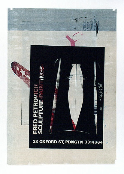 Artist: b'MERD INTERNATIONAL' | Title: b'Fred Petrovich Sculpture-paintings' | Date: 1984 | Technique: b'screenprint' Artist: b'MERD INTERNATIONAL' | Title: b'Fred Petrovich Sculpture-paintings' | Date: 1984 | Technique: b'screenprint'