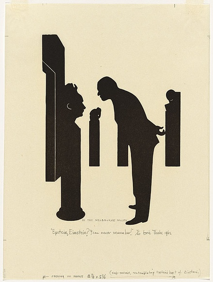 Artist: b'Thake, Eric.' | Title: b'Epstein, Einstein? I can never remember!' | Date: 1962 | Technique: b'linocut, printed in black ink, from one block'