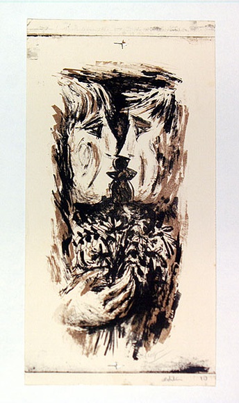 Artist: b'MACQUEEN, Mary' | Title: b'Lovers' | Date: 1957 | Technique: b'lithograph, printed in colour, from two plates in black and brown ink' | Copyright: b'Courtesy Paulette Calhoun, for the estate of Mary Macqueen' Artist: b'MACQUEEN, Mary' | Title: b'Lovers' | Date: 1957 | Technique: b'lithograph, printed in colour, from two plates in black and brown ink' | Copyright: b'Courtesy Paulette Calhoun, for the estate of Mary Macqueen'