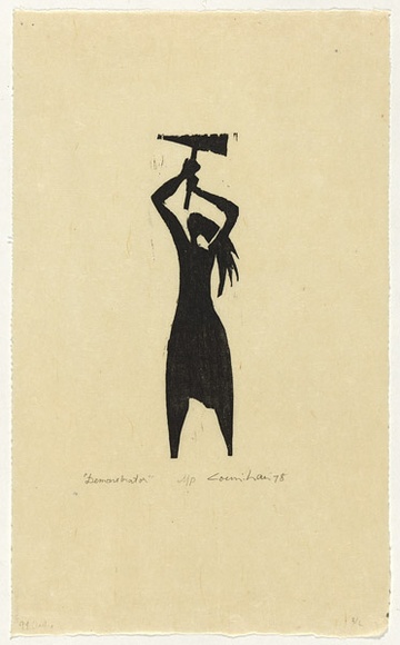 Artist: b'Counihan, Noel.' | Title: b'Demonstrator.' | Date: 1978, July | Technique: b'woodcut, printed in black ink, from one block' Artist: b'Counihan, Noel.' | Title: b'Demonstrator.' | Date: 1978, July | Technique: b'woodcut, printed in black ink, from one block'