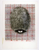 Artist: b'Moore, Mary.' | Title: b'Close encounter of the ...kind. Busby' | Date: 1980, April | Technique: b'mezzotint, drypoint and engraving, printed in black; lithograph, printed in colour, from three plates with green ballpoint pen' | Copyright: b'\xc2\xa9 Mary Moore'