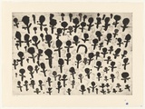 Artist: Bootja Bootja, Susie. | Title: not titled [people surrounding central figure] | Date: 2001, September - October | Technique: etching and aquatint, printed in black ink with plate-tone, from one plate | Copyright: © Suzie Bootja Bootja, Licensed by VISCOPY, Sydney