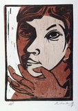 Artist: Armstrong, Ian. | Title: (Portrait). | Date: 1976 | Technique: woodcut, printed in colour, from three blocks