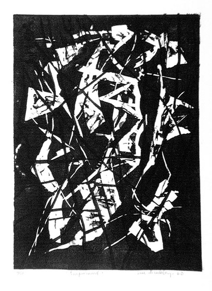 Artist: b'Buckley, Sue.' | Title: b'Imprisoned.' | Date: 1960 | Technique: b'linocut, printed in black ink, from one block' | Copyright: b'This work appears on screen courtesy of Sue Buckley and her sister Jean Hanrahan' Artist: b'Buckley, Sue.' | Title: b'Imprisoned.' | Date: 1960 | Technique: b'linocut, printed in black ink, from one block' | Copyright: b'This work appears on screen courtesy of Sue Buckley and her sister Jean Hanrahan'