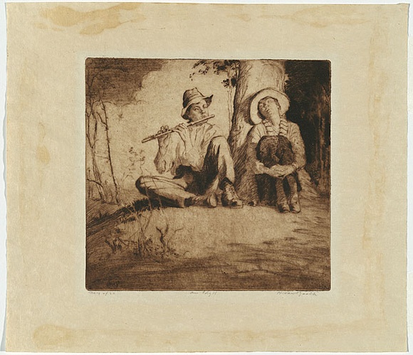 Artist: van RAALTE, Henri | Title: An idyll. | Date: c.1920 | Technique: drypoint, printed in brown ink with plate-tone, from one plate Artist: van RAALTE, Henri | Title: An idyll. | Date: c.1920 | Technique: drypoint, printed in brown ink with plate-tone, from one plate