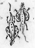 Artist: Artist unknown | Title: Two lizards | Date: 1970s | Technique: woodcut, printed in black ink, from one block
