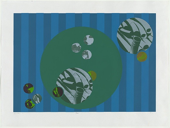 Artist: b'MEYER, Bill' | Title: b'Pipes.' | Date: 1971 | Technique: b'screenprint, printed in eight colours, from six hand cut stencils' | Copyright: b'\xc2\xa9 Bill Meyer' Artist: b'MEYER, Bill' | Title: b'Pipes.' | Date: 1971 | Technique: b'screenprint, printed in eight colours, from six hand cut stencils' | Copyright: b'\xc2\xa9 Bill Meyer'