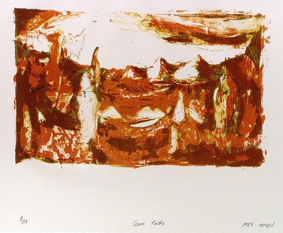 Artist: b'Lowe, Geoff.' | Title: b'Scan paths' | Date: 1986 | Technique: b'lithograph, printed in colour, from two stones [or plates] with screenprint'