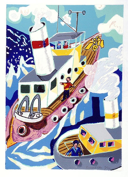 Artist: b'Ollis, Bernard' | Title: b'Tug boat' | Date: 1988 | Technique: b'screenprint, printed in colour, from multiple stencils' Artist: b'Ollis, Bernard' | Title: b'Tug boat' | Date: 1988 | Technique: b'screenprint, printed in colour, from multiple stencils'