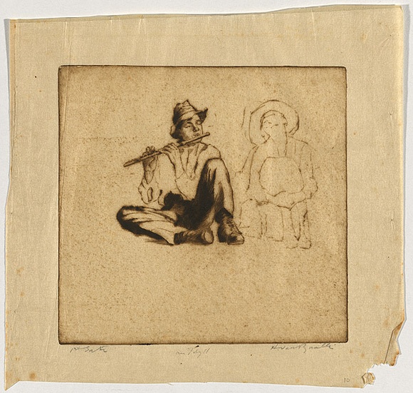 Artist: b'van RAALTE, Henri' | Title: b'An idyll (study)' | Date: c.1920 | Technique: b'drypoint, printed in brown ink with plate-tone, from one plate' Artist: b'van RAALTE, Henri' | Title: b'An idyll (study)' | Date: c.1920 | Technique: b'drypoint, printed in brown ink with plate-tone, from one plate'