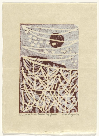 Artist: b'Burgess, Ruth.' | Title: b'Christmas in the everlasting garden.' | Date: 1992 | Technique: b'woodcut, printed in colour, from two blocks' Artist: b'Burgess, Ruth.' | Title: b'Christmas in the everlasting garden.' | Date: 1992 | Technique: b'woodcut, printed in colour, from two blocks'