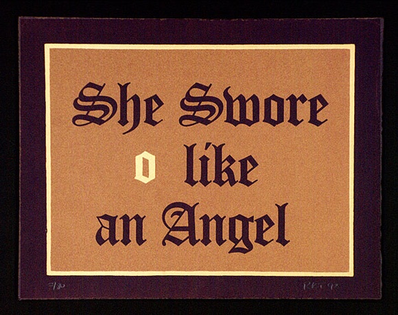 Artist: b'TIPPING, Richard' | Title: b'She swore o like an angel.' | Date: 1992 | Technique: b'screenprint, printed in colour, from three stencils' Artist: b'TIPPING, Richard' | Title: b'She swore o like an angel.' | Date: 1992 | Technique: b'screenprint, printed in colour, from three stencils'