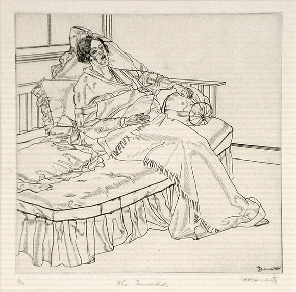 Artist: b'Coventry, Frederick.' | Title: b'The invalid.' | Date: 1929-30 | Technique: b'engraving, printed in black ink, from one copper plate' Artist: b'Coventry, Frederick.' | Title: b'The invalid.' | Date: 1929-30 | Technique: b'engraving, printed in black ink, from one copper plate'