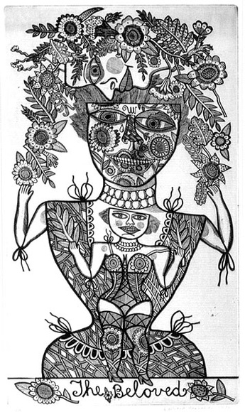 Artist: b'HANRAHAN, Barbara' | Title: b'The beloved' | Date: 1974 | Technique: b'etching, printed in black ink with plate-tone, from one plate' Artist: b'HANRAHAN, Barbara' | Title: b'The beloved' | Date: 1974 | Technique: b'etching, printed in black ink with plate-tone, from one plate'