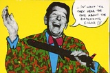 Title: b'Postcard: Wait til they hear the one about the exploding cigar (Reagan).' | Date: 1984 | Technique: b'screenprint, printed in colour, from multiple stencils'