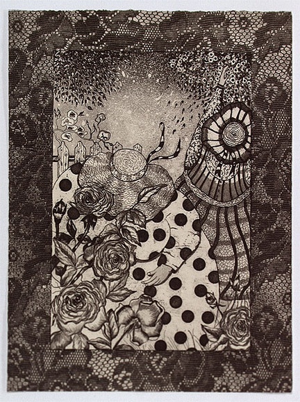 Artist: b'Wood, Karen.' | Title: b'Full bloom' | Date: 1995 | Technique: b'etching and aquatint, printed in black ink, from one plate' Artist: b'Wood, Karen.' | Title: b'Full bloom' | Date: 1995 | Technique: b'etching and aquatint, printed in black ink, from one plate'