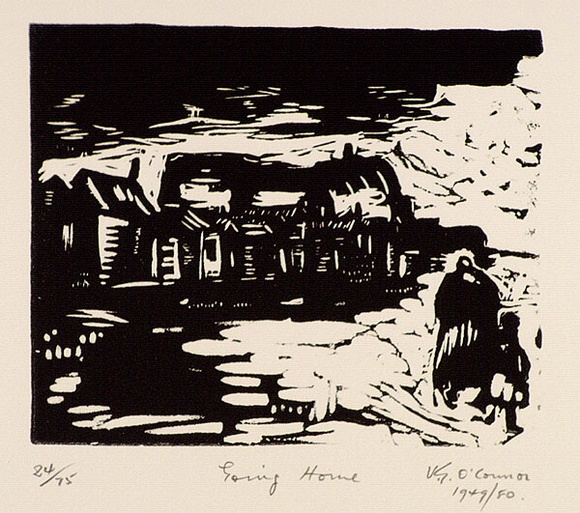 Artist: bO'Connor, Vic. | Title: b'Going home' | Date: 1949 | Technique: b'linocut, printed in black ink, from one block' | Copyright: b'Reproduced with permission of the artist.' Artist: bO'Connor, Vic. | Title: b'Going home' | Date: 1949 | Technique: b'linocut, printed in black ink, from one block' | Copyright: b'Reproduced with permission of the artist.'