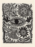Artist: HANRAHAN, Barbara | Title: Sun and moon and the eye of God | Date: 1988 | Technique: linocut, printed in black ink, from one block