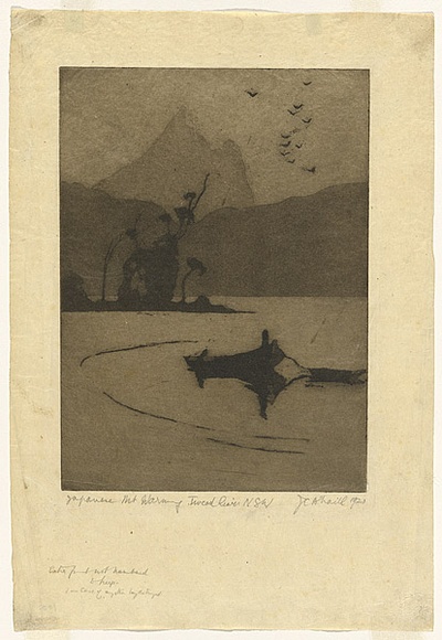 Artist: TRAILL, Jessie | Title: Japanese Mount Warning, Tweed River, NSW. | Date: 1921 | Technique: etching and aquatint, printed in black ink with plate-tone and wiped highlights, from one plate