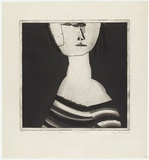 Artist: BALDESSIN, George | Title: Personage with striped dress. | Date: 1969 | Technique: etching and aquatint, printed in black ink, from one plate