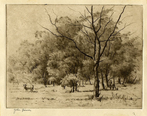 Artist: b'Farmer, John.' | Title: b'Landscape with cow.' | Date: c.1960 | Technique: b'drypoint, printed in brown ink, with plate-tone, from one plate' Artist: b'Farmer, John.' | Title: b'Landscape with cow.' | Date: c.1960 | Technique: b'drypoint, printed in brown ink, with plate-tone, from one plate'