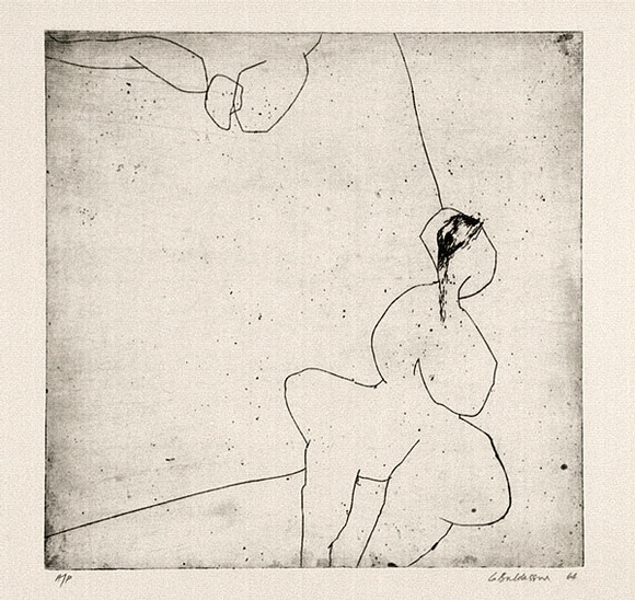Artist: b'BALDESSIN, George' | Title: b'not titled.' | Date: 1964 | Technique: b'etching, printed in black ink, from one plate' Artist: b'BALDESSIN, George' | Title: b'not titled.' | Date: 1964 | Technique: b'etching, printed in black ink, from one plate'