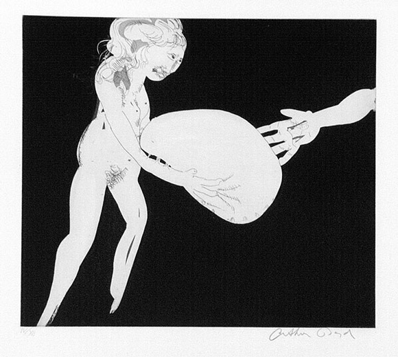 Artist: b'BOYD, Arthur' | Title: b'Myrrhine and Kinesias Myrrhine: Here is a matress now.' | Date: (1970) | Technique: b'etching and aquatint, printed in black ink, from one plate' Artist: b'BOYD, Arthur' | Title: b'Myrrhine and Kinesias Myrrhine: Here is a matress now.' | Date: (1970) | Technique: b'etching and aquatint, printed in black ink, from one plate'