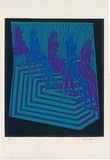 Artist: WALKER, Murray | Title: Five figures on sliding chairs. | Date: 1969 | Technique: linocut, printed in colour, from multiple blocks