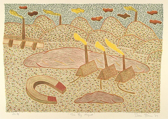 Artist: b'Bowen, Dean.' | Title: b'The big magnet' | Date: 1989 | Technique: b'lithograph, printed in colour, from multiple stones' Artist: b'Bowen, Dean.' | Title: b'The big magnet' | Date: 1989 | Technique: b'lithograph, printed in colour, from multiple stones'