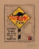 Artist: b'Wonderful Art Nuances Club (WANC).' | Title: b'Campaign to ban use of 1080 poison in our forests. (Poster for Environment Protest Street Exhibition and Street Theatre)' | Date: (1976) | Technique: b'linocut, printed in colour, from three blocks' | Copyright: b'\xc2\xa9 John Wolseley. Licensed by VISCOPY, Australia'