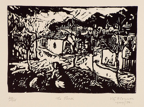 Artist: bO'Connor, Vic. | Title: b'The park' | Date: 1949 | Technique: b'linocut, printed in black ink, from one block' | Copyright: b'Reproduced with permission of the artist.' Artist: bO'Connor, Vic. | Title: b'The park' | Date: 1949 | Technique: b'linocut, printed in black ink, from one block' | Copyright: b'Reproduced with permission of the artist.'