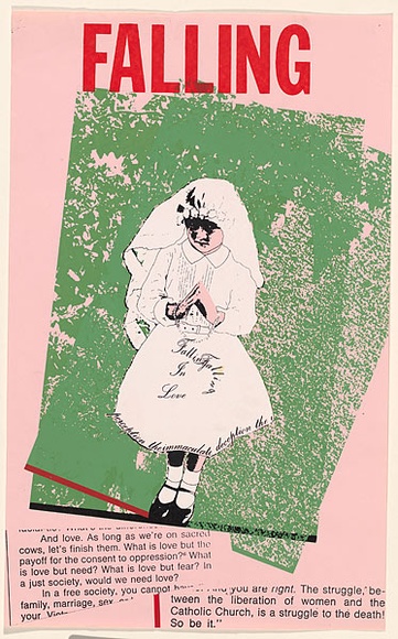Artist: b'EARTHWORKS POSTER COLLECTIVE' | Title: b'Falling in love the immaculate deception' | Date: 1975 | Technique: b'screenprint, printed in colour, from multiple stencils' | Copyright: b'\xc2\xa9 Marie McMahon. Licensed by VISCOPY, Australia' Artist: b'EARTHWORKS POSTER COLLECTIVE' | Title: b'Falling in love the immaculate deception' | Date: 1975 | Technique: b'screenprint, printed in colour, from multiple stencils' | Copyright: b'\xc2\xa9 Marie McMahon. Licensed by VISCOPY, Australia'