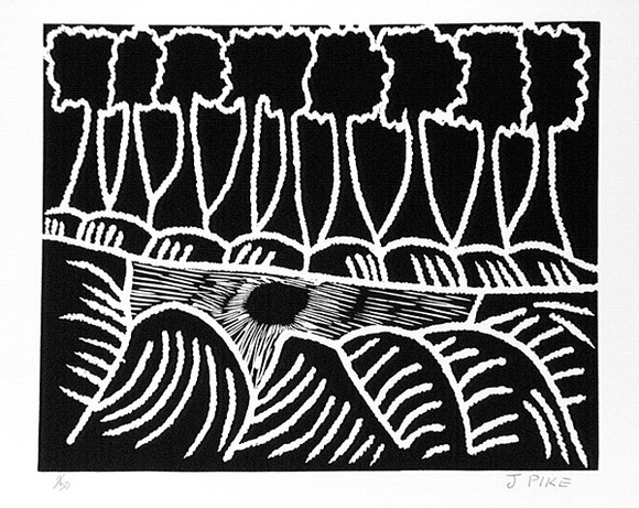 Artist: b'Pike, Jimmy.' | Title: b'Billabong Karru' | Date: 1985 | Technique: b'screenprint, printed in black ink, from one stencil' Artist: b'Pike, Jimmy.' | Title: b'Billabong Karru' | Date: 1985 | Technique: b'screenprint, printed in black ink, from one stencil'
