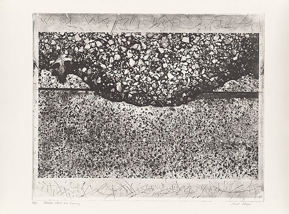 Artist: b'MEYER, Bill' | Title: b'Pebbled cloud and crossing.' | Date: 1981 | Technique: b'photo-etching, aquatint and drypoint, printed in black ink, from one plate' | Copyright: b'\xc2\xa9 Bill Meyer' Artist: b'MEYER, Bill' | Title: b'Pebbled cloud and crossing.' | Date: 1981 | Technique: b'photo-etching, aquatint and drypoint, printed in black ink, from one plate' | Copyright: b'\xc2\xa9 Bill Meyer'