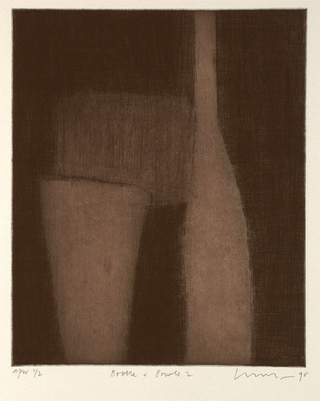 Artist: b'Lincoln, Kevin.' | Title: b'Bottle and bowls 2' | Date: 1998 | Technique: b'etching, intaglio and relief printed in colour, from one plate' Artist: b'Lincoln, Kevin.' | Title: b'Bottle and bowls 2' | Date: 1998 | Technique: b'etching, intaglio and relief printed in colour, from one plate'