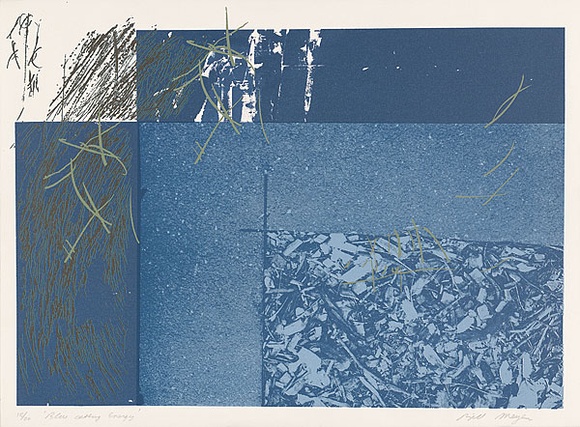 Artist: b'MEYER, Bill' | Title: b'Blue cutting energy.' | Date: 1981 | Technique: b'screenprint, printed in five colours, from four screens' | Copyright: b'\xc2\xa9 Bill Meyer' Artist: b'MEYER, Bill' | Title: b'Blue cutting energy.' | Date: 1981 | Technique: b'screenprint, printed in five colours, from four screens' | Copyright: b'\xc2\xa9 Bill Meyer'