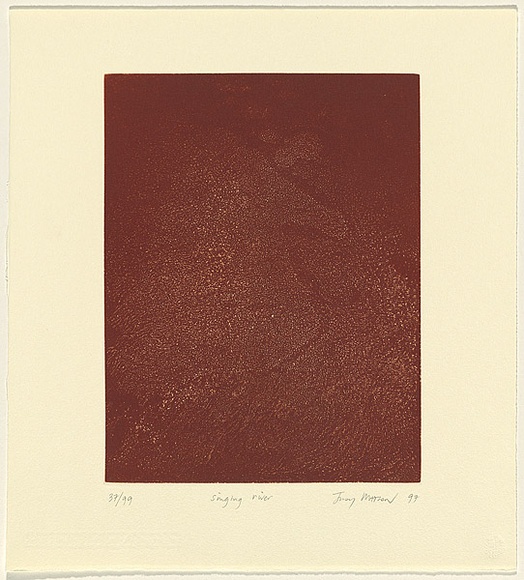 Artist: b'Watson, Judy.' | Title: b'singing river' | Date: 1997 | Technique: b'aquatint, printed in brown ink, from one plate' | Copyright: b'\xc2\xa9 Judy Watson. Licensed by VISCOPY, Australia'