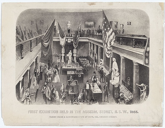 Artist: b'Degotardi, John.' | Title: b'First exhibition held in the museum, Sydney, N.S.W.1855.' | Date: 1855 | Technique: b'lithograph, printed in black ink, from one stone' Artist: b'Degotardi, John.' | Title: b'First exhibition held in the museum, Sydney, N.S.W.1855.' | Date: 1855 | Technique: b'lithograph, printed in black ink, from one stone'