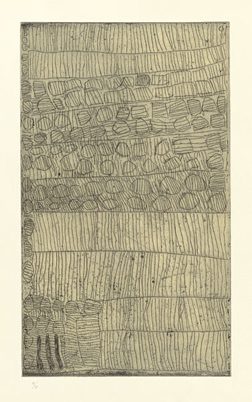 Artist: b'WARLAPINNI, Freda' | Title: b'not titled' | Date: 1999 | Technique: b'hardground-etching, printed in two colours, from one copper plate' Artist: b'WARLAPINNI, Freda' | Title: b'not titled' | Date: 1999 | Technique: b'hardground-etching, printed in two colours, from one copper plate'