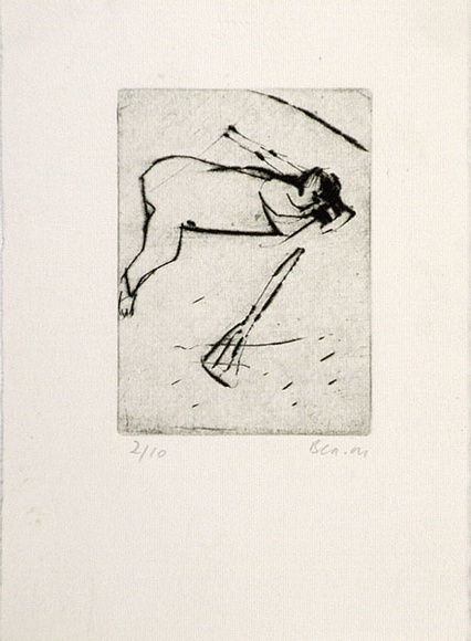 Artist: b'MADDOCK, Bea' | Title: b'Cripple IV.' | Date: December 1966 | Technique: b'drypoint, printed in black ink, from one copper plate' Artist: b'MADDOCK, Bea' | Title: b'Cripple IV.' | Date: December 1966 | Technique: b'drypoint, printed in black ink, from one copper plate'